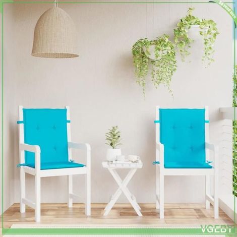 361337 Coussins de chaise à dossier bas lot de 2 turquoise tissu (1/5)