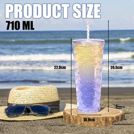 Tumbler En Verre Recouvert De Plastique - 710 ml - Double Paroi Sans BPA - Pour Boissons Froides - Usage Bureau Extérieur Fête - 1 Pièce (1/5)
