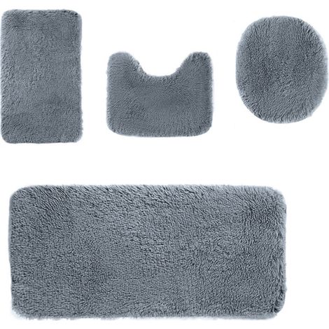 Ensemble 4 pièces Tapis de bain, Tapis antidérapant microfibre, Tapis contour, Housse siège toilette, Salle de bain (1/5)