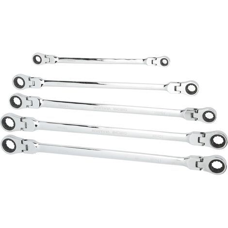 Clé à cliquet 5 pièces, tête flexible 72 dents, double extrémité à douille cannelée, manche rallongé, jeu de clés mixtes (1/5)