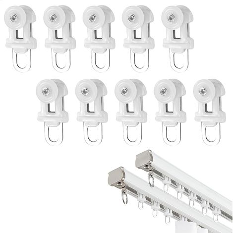 10 Pièces,Roulette Rideau Pergola, Glisseur Rail Rideau, Crochet Rideaux Rail, Crochet pour Deux Roues Rouleaux Anneaux en Métal, Roulement Acier Inoxydable Silencieux