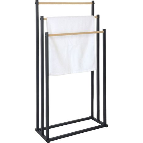 Relaxdays Toallero de Pie, 86x44x21 cm, Portatoallas Metálico, Colgador Toallas, 3 Barras Efecto Madera, Color a Elegir