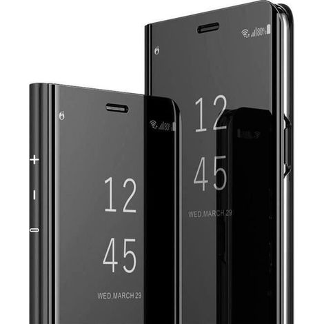 Housse Samsung Galaxy S21 Ultra (5G), Integral Étui Folio Protection Cuir Translucide Miroir Clear View Cover avec Stand, Noir