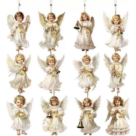 12Pcs Vintage Festival Angel Wooden Pendants Wood Hanging Ornaments Home Decor (1/5)