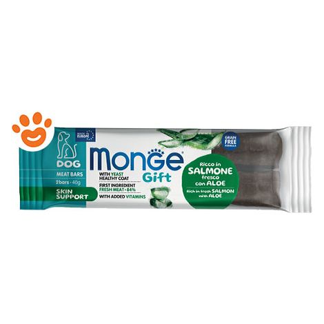 Monge Dog Gift Meat Bars Skin Support Salmone con Aloe + OMAGGIO  - Monge Dog Gift Meat Bars Skin Support Salmone con Aloe + OMAGGIO - Confezione Da 40 Gr + OMAGGIO Monge GIFT