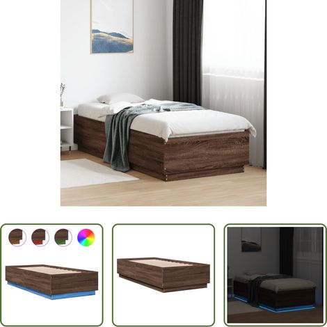 LED-Leuchten - Bettgestell mit LED Braun Eichen-Optik 100x200 cm Holzwerkstoff (1/5)