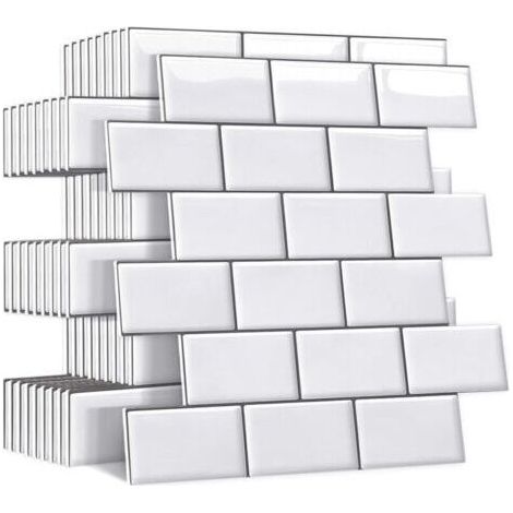 Plus épais Credence Adhesive pour Cuisine Salle de Bain, Faux Carrelage Adhesif Mural Blanc Credence Cuisine Adhesive, ImperméAble 3d Dalle PVC Adhesive Murale, 10 Pièces,3030cm,Blanc (1/4)