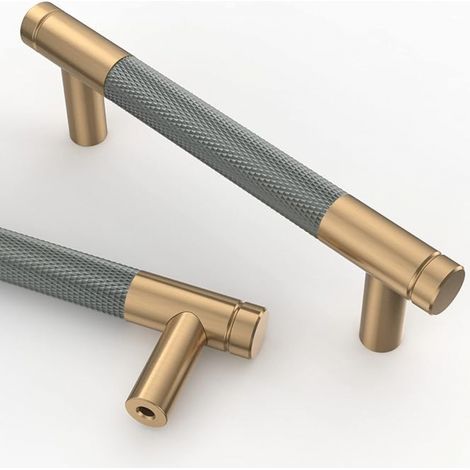 Lot de 2 poignées meubles gris doré 96mm avec vis, pour bureaux et tiroirs (1/5)