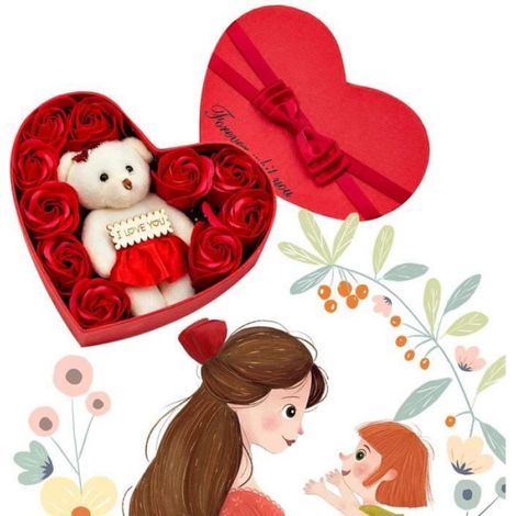 Fleur de Savon - - Rose - Parfumée - Boîte à Cadeau Coeur - Décoration de Mariage (1/4)