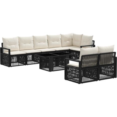 Conjunto de sofás de jardín 9 uds. Negro y Blanco Crema vidaXL (1/5)