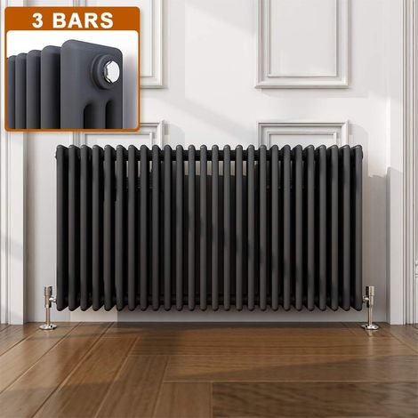 ELEGANT Traditional Radiator Anthracite Triple Horizontal Cast Iron Grey Radiator - Perfect for Kithcen, Living Room, Bathroom Radiators 3 Column 600 x 1190 mm + Chrome Thermostatic Radiator Valves (1/5)