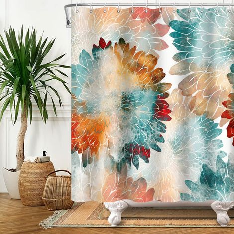 180x180cm Aquarelle ChrysanthèMe Rideau De Douche Polyester Rouge Vert Fleur Art Rideau De Bain Rendu Ombre Botanique Rideau De Baignoire ImperméAble Salle De Bain Rideau De Douche (1/5)