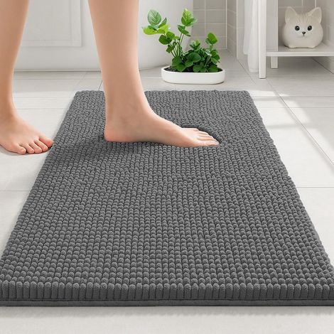 Tapis de bain chenille 50 x 80, tapis de bain antidérapant et absorbant, tapis de douche lavable dans la salle de bain, absorbant l'eau (gris) (1/5)