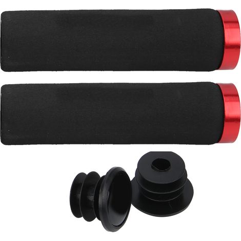 Poignées de Vélo Ergonomiques en Mousse avec Embouts Verrouillables - Accessoire Cyclisme Noir à Anneau Rouge (1/5)