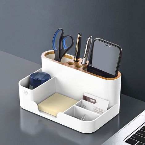 Boîte de rangement de bureau, organisation multifonctionnelle de bureau, boîtier de télécommande multifonction, pour salon, bureau, organisateur de bureau (blanc) MNS (1/3)