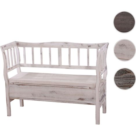 Banc T207 - Banc coffre de rangement - compartiment de rangement coussin bois 119cm - gris-brun - shabby (1/5)