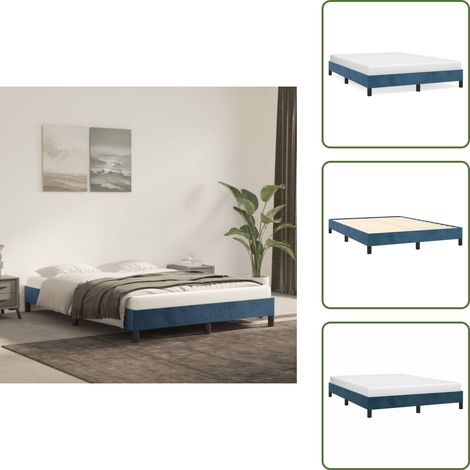 Cadre de lit sans matelas bleu foncé 140x190 cm velours - Cadre De Lit - Lit Double - Lit Velours - Lit Bleu - Meuble Chambre (1/5)
