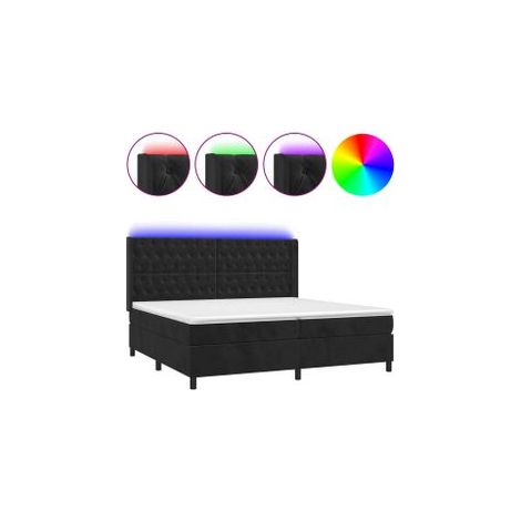 Sommier à lattes de lit matelas et LED Noir 200x200 Velours (1/5)