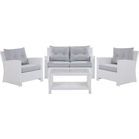 Lounge Set mit Tisch 4-Sitzer MARINO Polyrattan Weiß