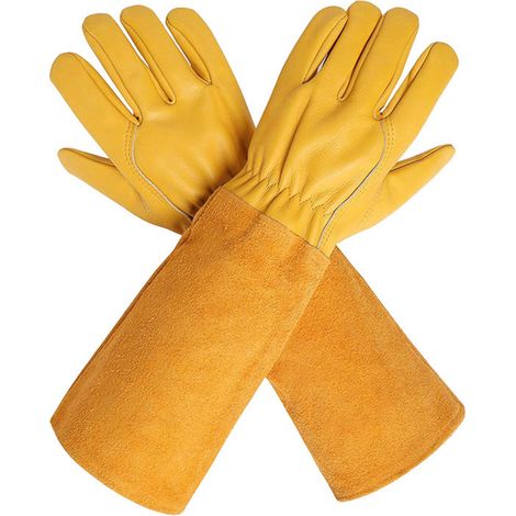 Gants de jardinage, cadeaux pour jardiniers femmes/hommes, en cuir de vachette résistant aux épines, motif rose, gants longs en cuir, gants de jardin robustes à paume épaisse