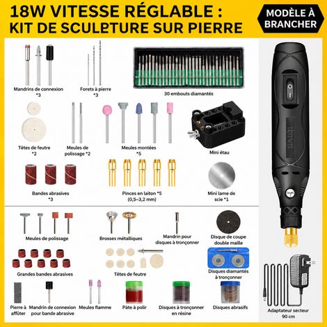 Mini meuleuse électrique 18W outil rotatif pour sculpture pierre et jade avec 108 consommables 18w 108 18 1-14000 500 g – Livraison gratuite
