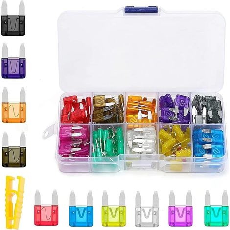 Lot de 120 mini fusibles plats APM 2 A 3 A 5 A 7,5 A 10 A 15 A 20 A 25 A 30 A 35 A avec boîte de rangement et extracteur de fusible pour voiture, moto, camping-car (1/5)