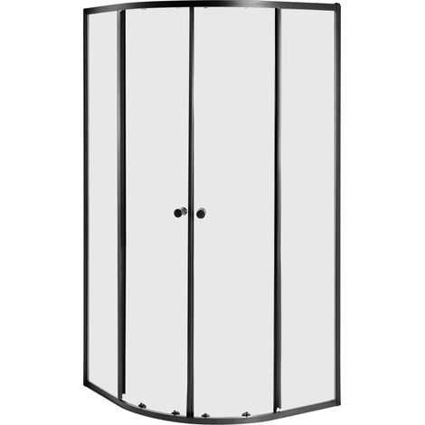 Cabine de Douche Moderne en Verre Trempé Cadre en Aluminium 90 x 90 x 190 cm Forme Demi-Ronde Porte Unique Noire Onelli (1/5)