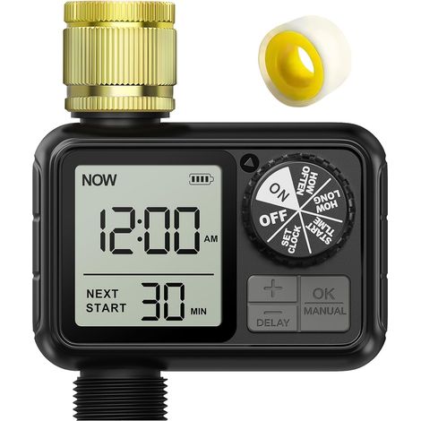 Ordinateur d'irrigation, minuteur d'arrosage avec Retard de Pluie/Mode Automatique et Manuel, IPX5 étanche/Grand écran LCD, minuterie d'eau pour Jardin, pelouse (1 Sorties 1T) (1/5)