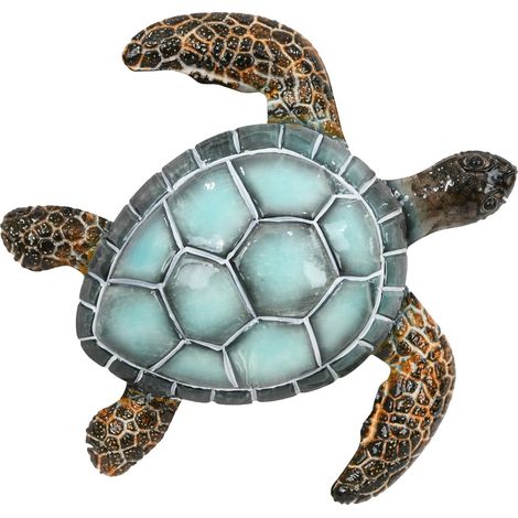 Tortuga decorativa de pared de metal turquesa y marrón 53 cm (1/5)