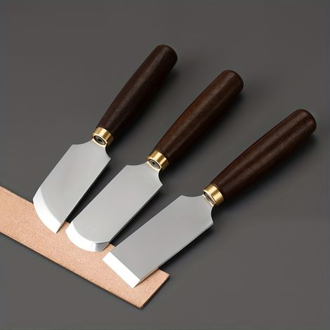 1 outil de découpe du cuir, design à bord droit, manche en bois avec prise confortable pour la découpe de cuir DIY (1/4)