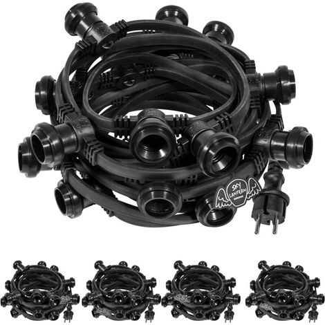 Guirlande lumineuse d'extérieur IP65 50m noire – 100 douilles E27 avec 50cm d'espacement – Raccordable pour événements en plein air