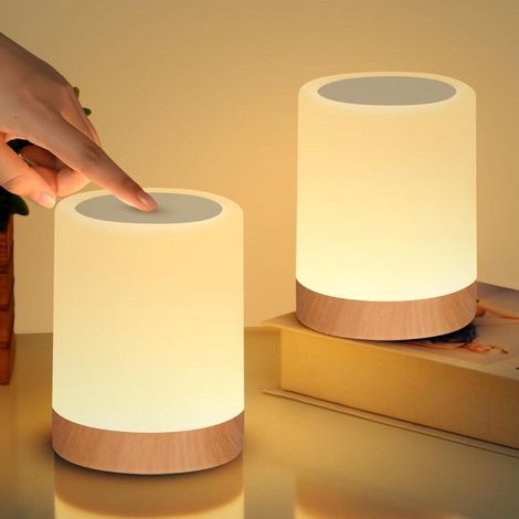 2025 Lot de 2 lampes de chevet tactiles rechargeables par USB, veilleuse à intensité variable sans fil, 4 niveaux de luminosité, lumière chaude