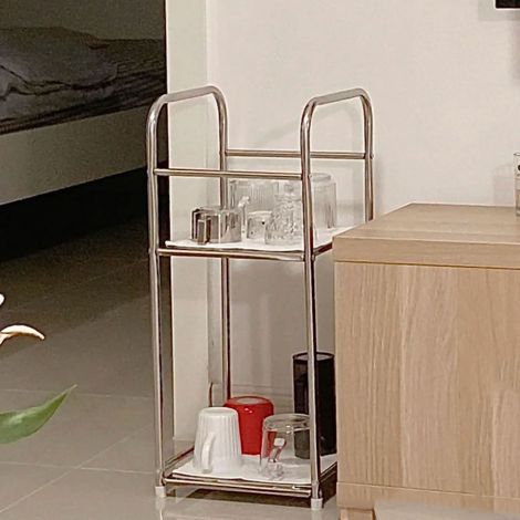 Ablagefach aus Edelstahl, robust, seitlich, Tisch, Ablagefach, dreilagig (drei Bretter) für Badezimmer und Schlafzimmer (1/4)