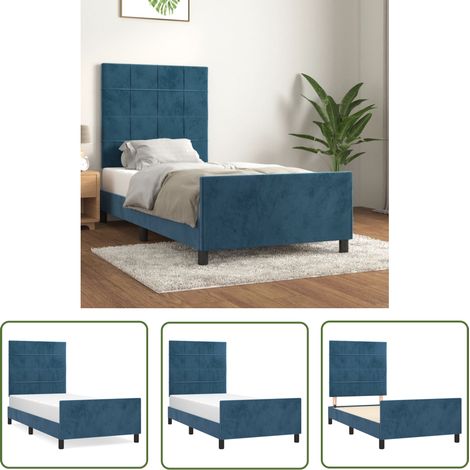 The Living Store Cadre de lit sans matelas bleu foncé 90x200 cm velours - Cadre De Lit - Lit Double - Tête De Lit - Velours - Meuble Chambre (1/5)