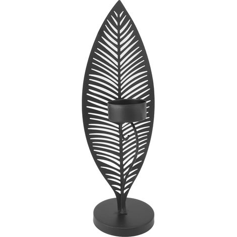 Bougeoir en fer forme feuille épuré design atypique pour salle à manger décoration intérieure noir (1/5)