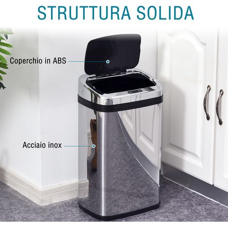 Poubelle infrarouge 30L avec porte-sac, argent, acier inoxydable et ABS, 33x25x58 cm