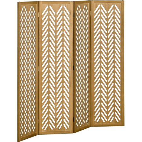 Parete divisoria interna pieghevole con pannello in legno traforato, 4 pannelli in legno, 160 x 170 cm, naturale