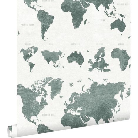 papier peint cartes du monde vert grisé - ESTAhome (1/5)