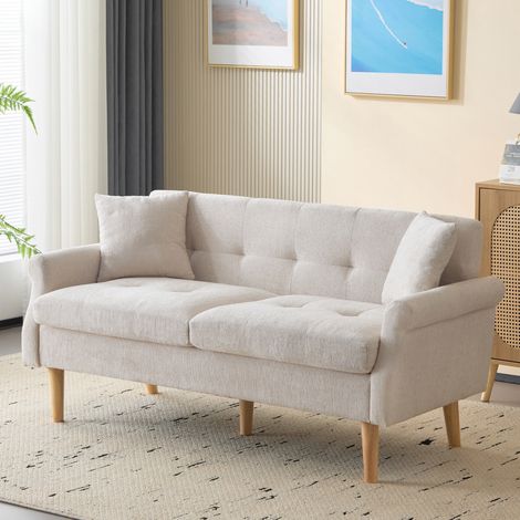 2-Sitzer Sofa 162x74x77 cm Beige Chenille mit 15 cm Sitzkissen und Massivholzbeinen (1/5)