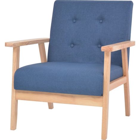 Vidaxl – Fauteuil bleu en tissu polyester – Cadre en bois massif – Dimensions 64,5 x 67 x 73,5 cm – Confort optimal pour détente (1/5)