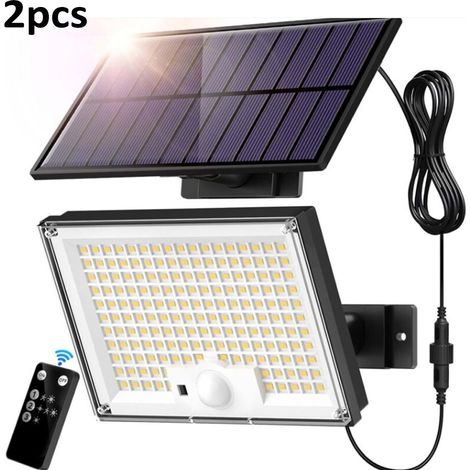 Lampe Solaire Extérieur 172 LED 3 Modes Lumière Solaire Extérieure Détecteur de Mouvement, Lampe Solaire IP65 Eclairage Exterieur Solaire, LED Spot Solaire avec Câble de 5M pour Jardin, Garage(2pcs)