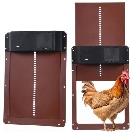 Pair Kit de porte de poulailler automatique, porte de poulailler automatique alimentée par batterie avec minuterie et capteur de lumière, accessoires de poulailler (1/5)