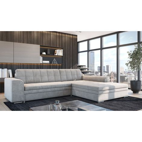 Ecksofa Schlafsofa Sofa LUSAKA in Stoff Fresh Beige Ottomane Rechts
