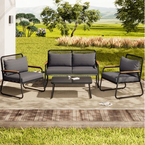 Sofá jardín exterior con mesa vidrio templado negro HAVRYA (1/5)