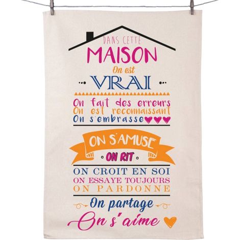 Essuie main - Dans cette maison - en coton décoré