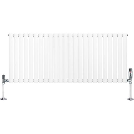 Radiatore Orizzontale Ovale 600x1440mm Bianco con Valvole TRV