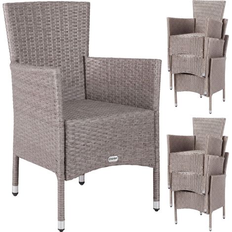 CASARIA® Gartenstühle Set Stapelbar Polyrattan Wetterfest Stapelstuhl Outdoor Verstellbar 160 kg Belastbarkeit Garten Terrasse Balkon Sessel Stuhl  6er Set Creme (1/5)