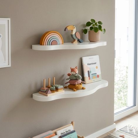 Set di 2 Mensole da Parete Sirlstalo per Cameretta 57 x 19 x 3 cm - Bianco [en.casa] (1/5)