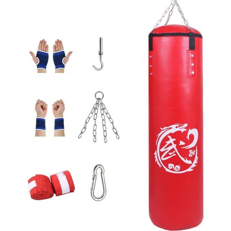 Sac de Boxe Frappe Adulte, 100cm Cuir PU, Lourd Equipement d'Entraînement MMA Muay Thai Kickboxing, pour Entraînement de Fitness (sans Sables Rempli) (1/5)
