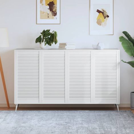 Portes d'armoire à lattes, lot de 4, blanches, 99,3 x 49,4 cm, en bois massif